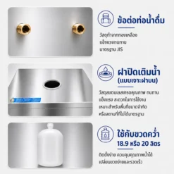 ข้อต่อท่อน้ำดื่ม ฝาเติมน้ำ และขวดคว่ำ สำหรับตู้กดน้ำเย็นสแตนเลส แบบถังงคว่ำ