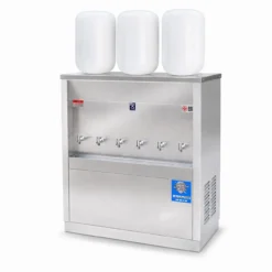 ตู้กดน้ำเย็นสแตนเลส MAXCOOL แบบขวดคว่ำ 3 ใบ 6 ก๊อก รุ่น MC-6P-1